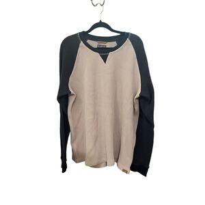 L.L.Bean Signature XXL Waffle Knit Thermal Shirt Navy Tan